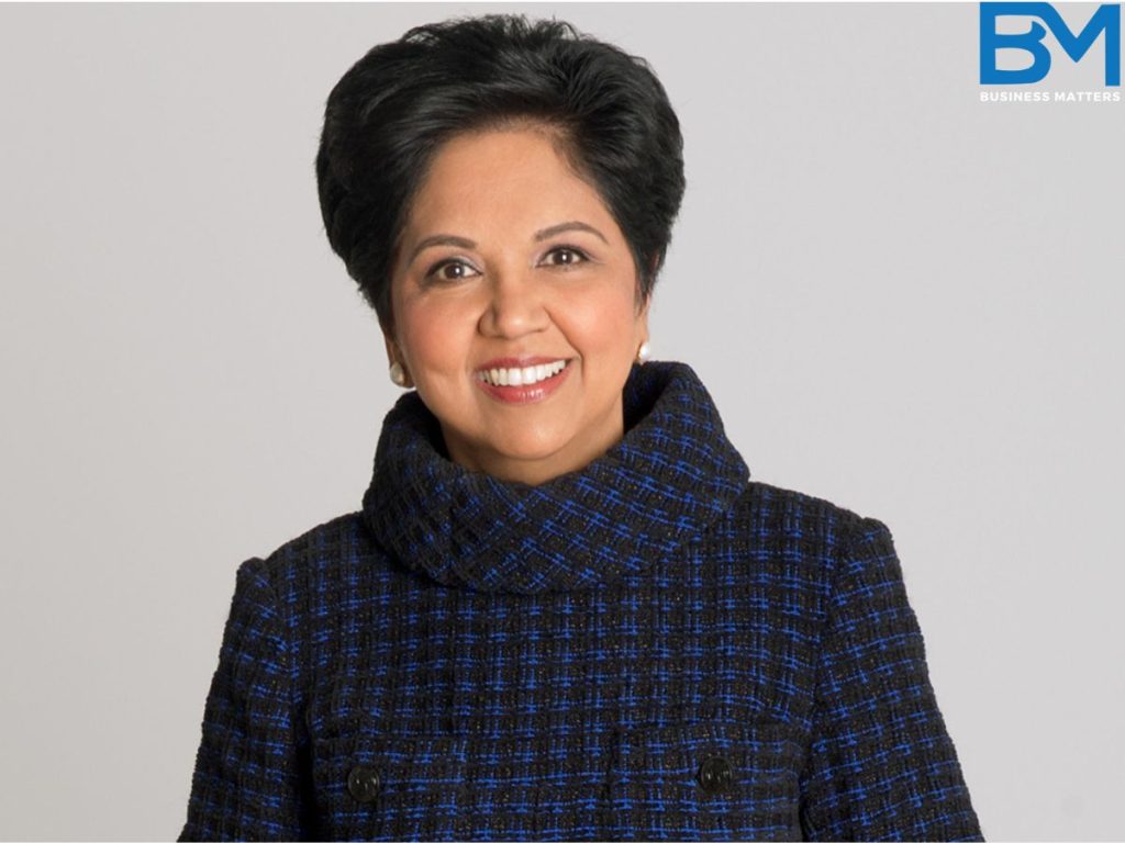 Indra Nooyi, former CEO of PepsiCo smiling while looking at the camera