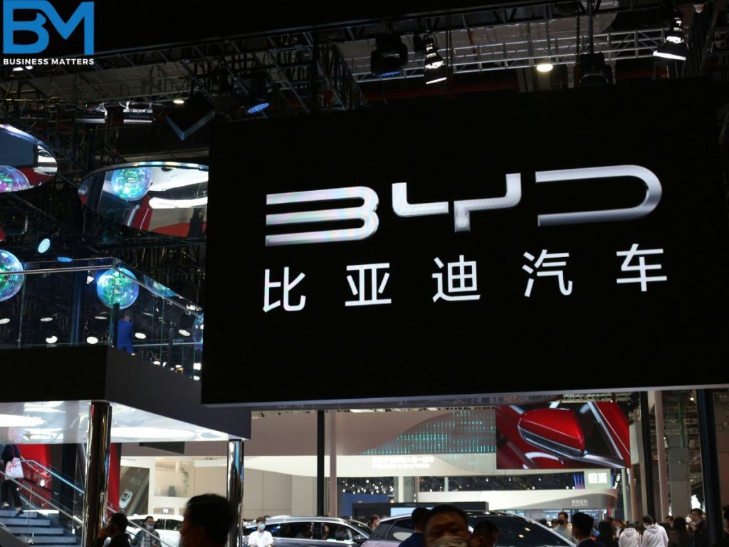 BYD Auto logo in night time at one of their showroom